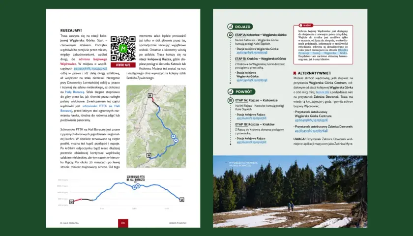 Trasa przez Beskid Żywiecki, od stacji Węgierska Górka do schroniska na Hali Boraczej, oferuje piękne widoki i ciekawe miejsca.